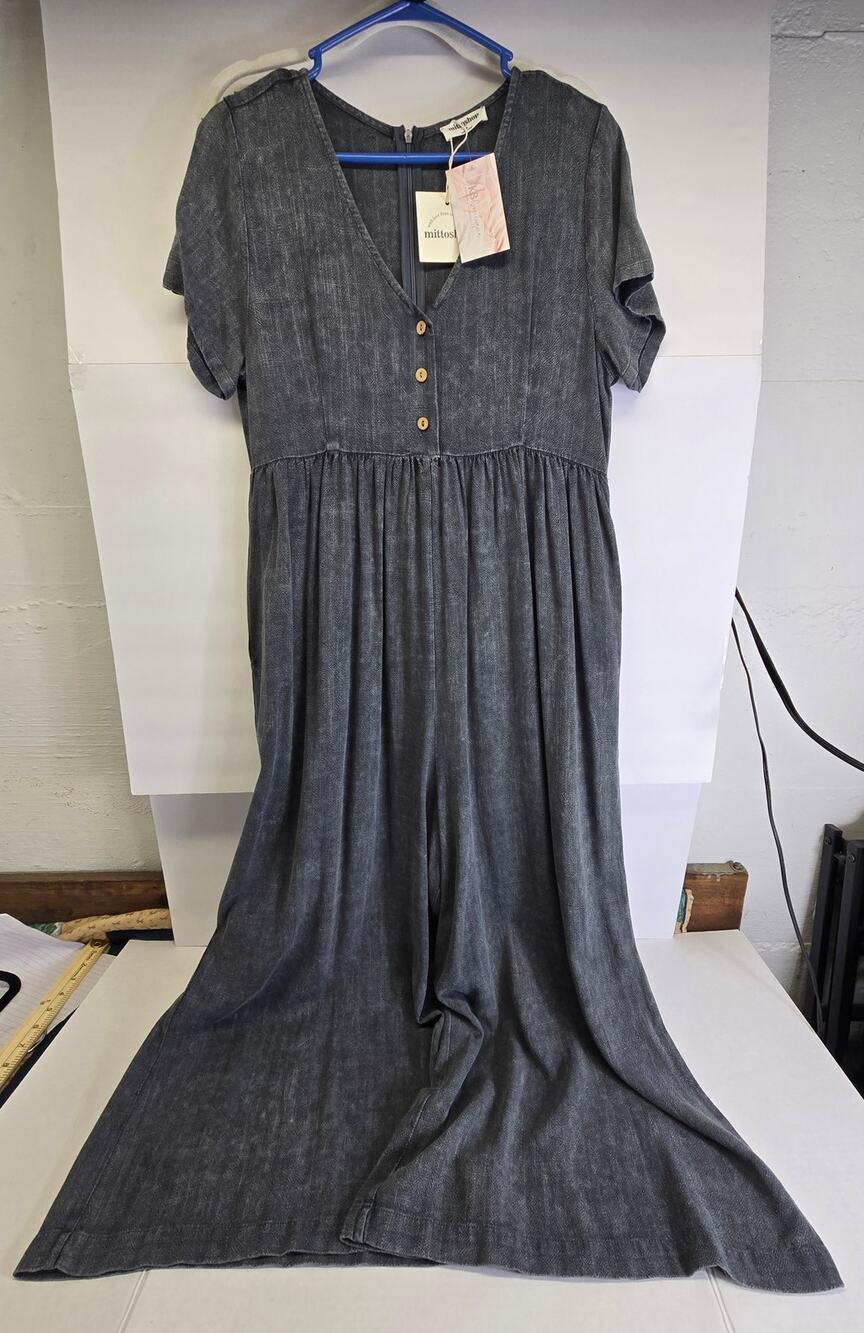 NWT MITTOSHOP Soft Knit Dark Blue Jumpsuit Short Sleeve Wide Leg, NEW! Size M